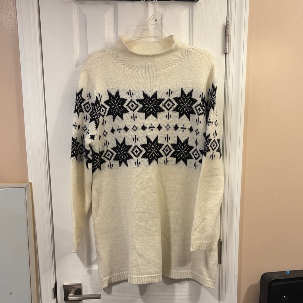 Women’s Cream Fair Isle Knit Sweater dress- Classic Winter Style
